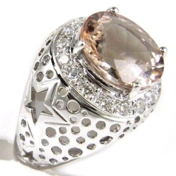 Pink Morganite & Diamond Solitaire Ring WG 5.32Ct